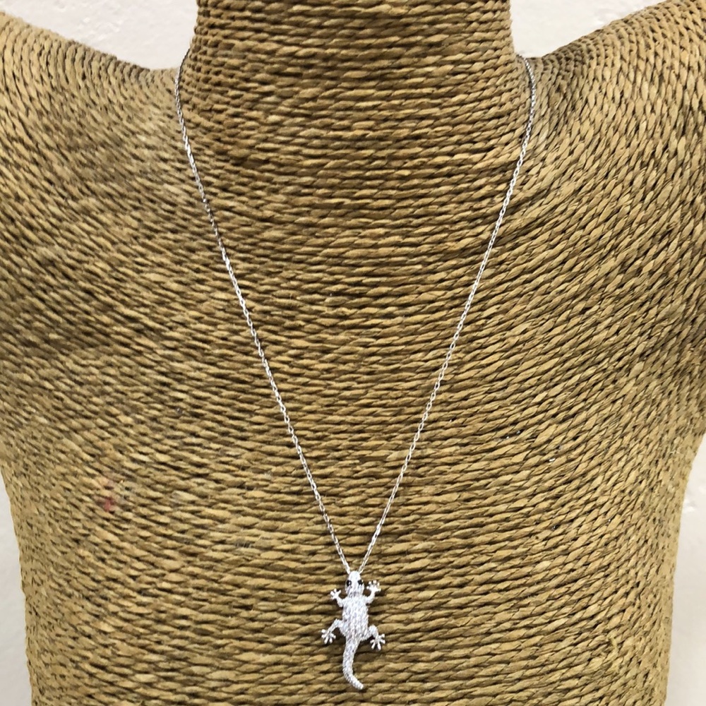 Girls Gecko Necklace  rainbow rhinestone  for teen girl with 8in silver chain
